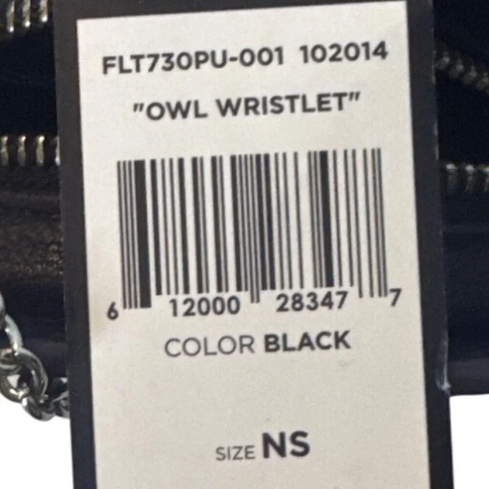 BCBG Max Azria Black Owl Wristlet Purse With Chain Strap & Zipper Closure